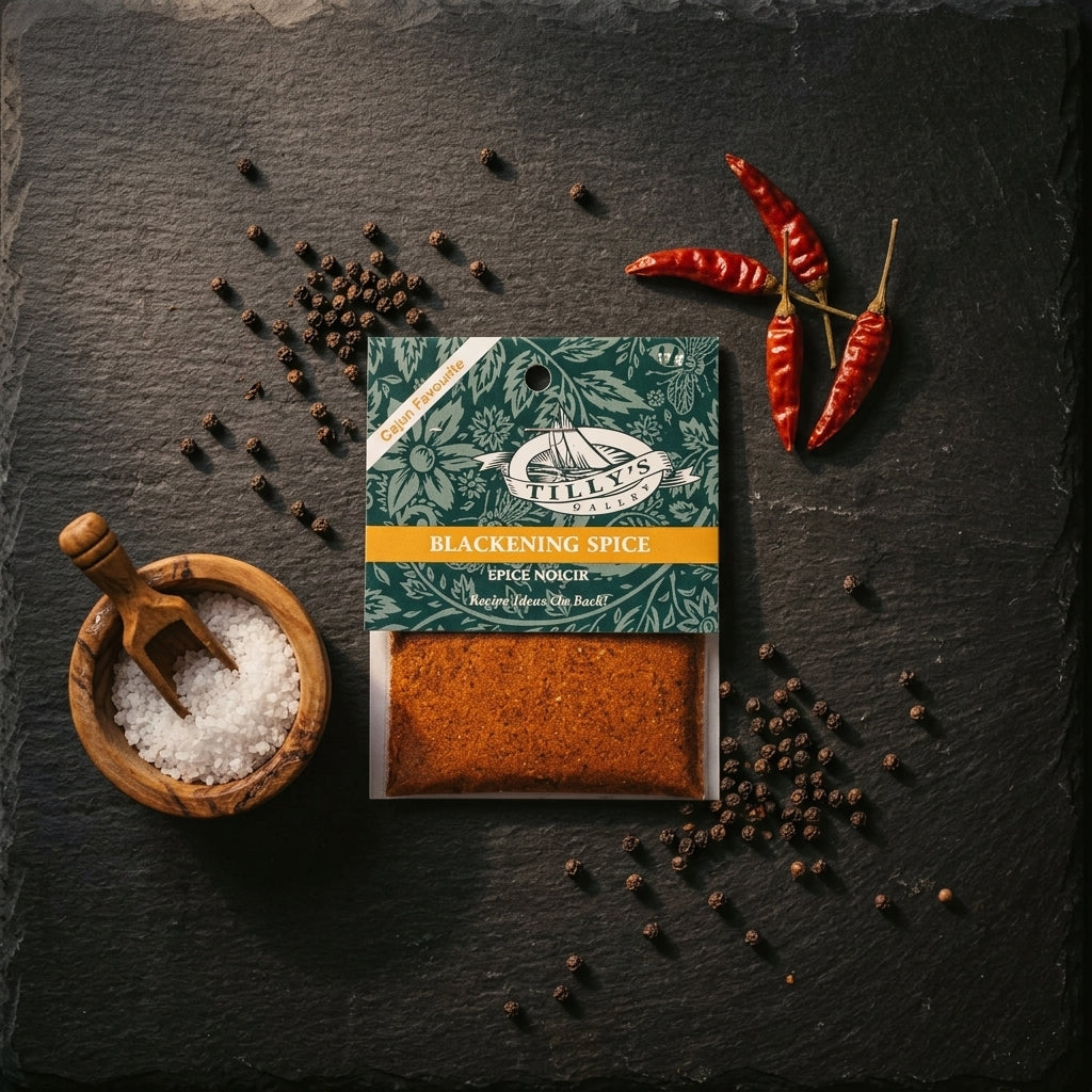 Tilly's Galley Blackening Spice Blend top down view with ingredients