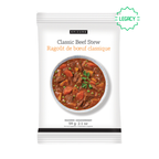 A white seasoning packet for Epicure Classic Beef Stew, featuring a photo of the cooked beef stew in a bowl on the front. The packaging is white with black and orange text, and a green 'LEGACY' badge is in the top right corner.