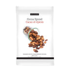 A white resealable pouch of Epicure Cocoa Spiced seasoning with a photo of cocoa beans spilling from a glass jar on the front, shown on a plain white background.