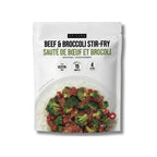A package of Epicure Beef & Broccoli Stir-Fry seasoning mix, featuring a white stand-up pouch with a photo of the cooked dish on rice at the bottom.