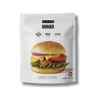 A white stand-up pouch of Epicure Burger seasoning, featuring a large photo of a cheeseburger on the front. The packaging highlights that it is gluten free. 