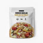 A white stand-up pouch of Epicure Chicken Souvlaki seasoning, featuring a photo of a prepared chicken and vegetable souvlaki on the front, set against a plain white background.