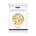 A package of Epicure Home-Style Chicken Stew seasoning mix, featuring a white background with a central photo of the prepared chicken stew in a bowl, and text in English and French.