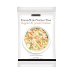 A package of Epicure Home-Style Chicken Stew seasoning mix, featuring a white background with a central photo of the prepared chicken stew in a bowl, and text in English and French.