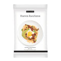 A white package of Epicure Huevo Rancheros seasoning, featuring a photo of a plated huevos rancheros dish on the front.