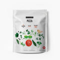 A white stand-up pouch of Epicure Pizza seasoning featuring illustrations of fresh herbs, garlic, and a tomato on a clean white background.