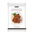 A package of Epicure Portuguese Chicken seasoning (Poulet à la portugaise) on a solid white background. The packaging is white with black and pink text and features a photo of cooked chicken on a plate.