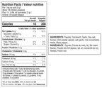 A Nutrition Facts label in bilingual English/French format for Epicure Rotisserie Chicken Seasoning, showing calories, nutrients, and ingredients for a prepared food product.