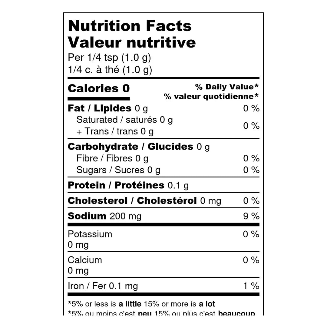 Nutrition facts label for A Spice Affair Adobo Seasoning