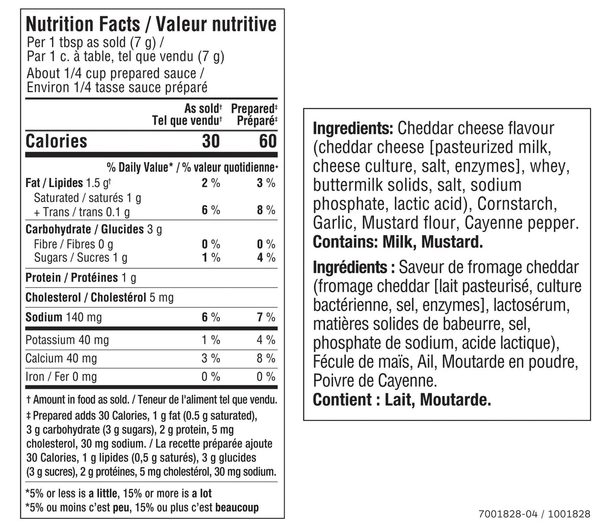 Nutrition facts for Alfredo Sauce Mix Epicure 