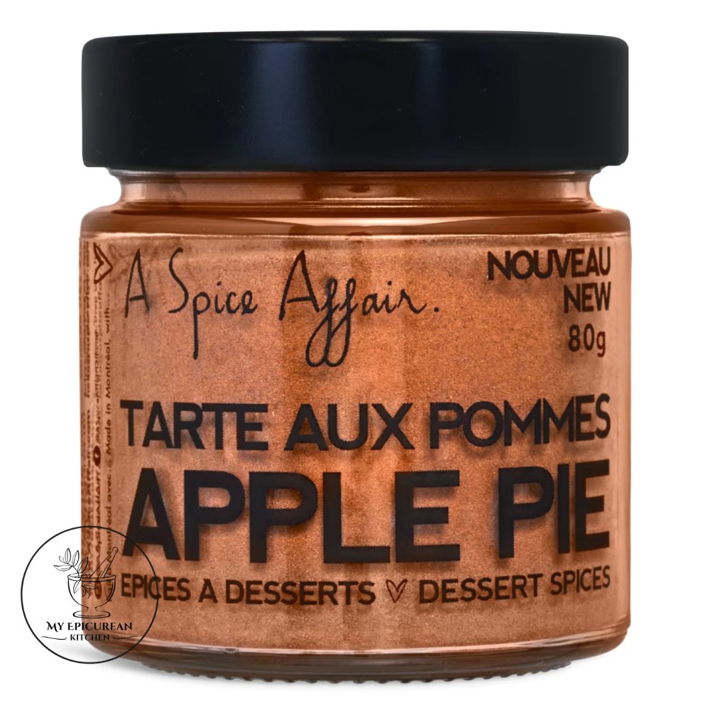 An 80g jar of 'Tarte Aux Pommes' (Apple Pie) spice mix from A Spice Affair on a white background