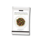 Beef & Broccoli Stir Fry Seasoning package featuring a bowl of saucy beef and broccoli served over white rice on a clean white background