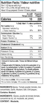 Nutrition facts for  Butter Chicken Seasoning Mix Epicure 