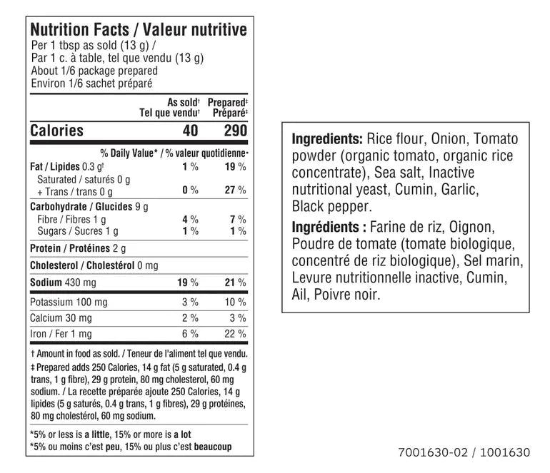 Nutrition facts for Carne Guisada Seasoning Epicure 