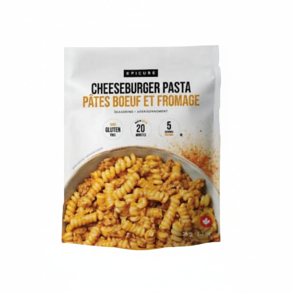 Package of Cheeseburger Pasta with branding on a white background