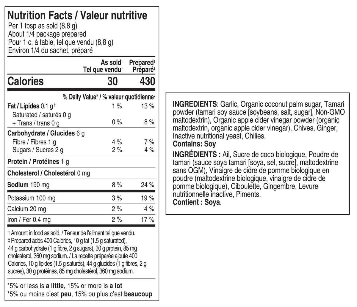 Nutrition facts for Chicken Fried Rice Seasoning Meal Solution Epicure 