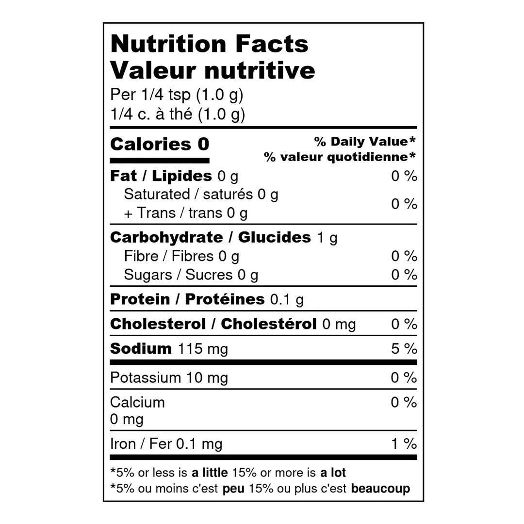 Nutrition facts for A Spice Affair Chicken & Rib Rub