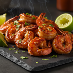 Serving platter of grilled shrimp with A Spice Affair Chipotle Infused Sea Salt