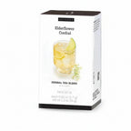 A 20-teabag box of Epicure Elderflower Cordial herbal tea blend on a white background