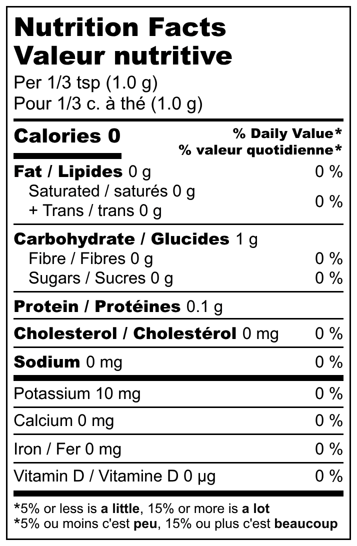 Nutrition facts for Everything Onion A Spice Affair 