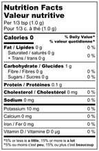 Nutrition facts for Everything Onion A Spice Affair 