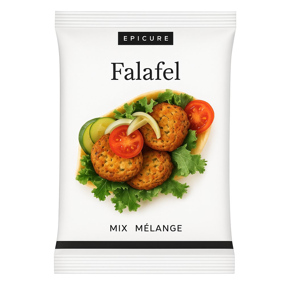 Epicure Falafel package with falafel and vegetables on a white background
