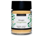 Jar of ground ginger with 'Epicure' label on a white background