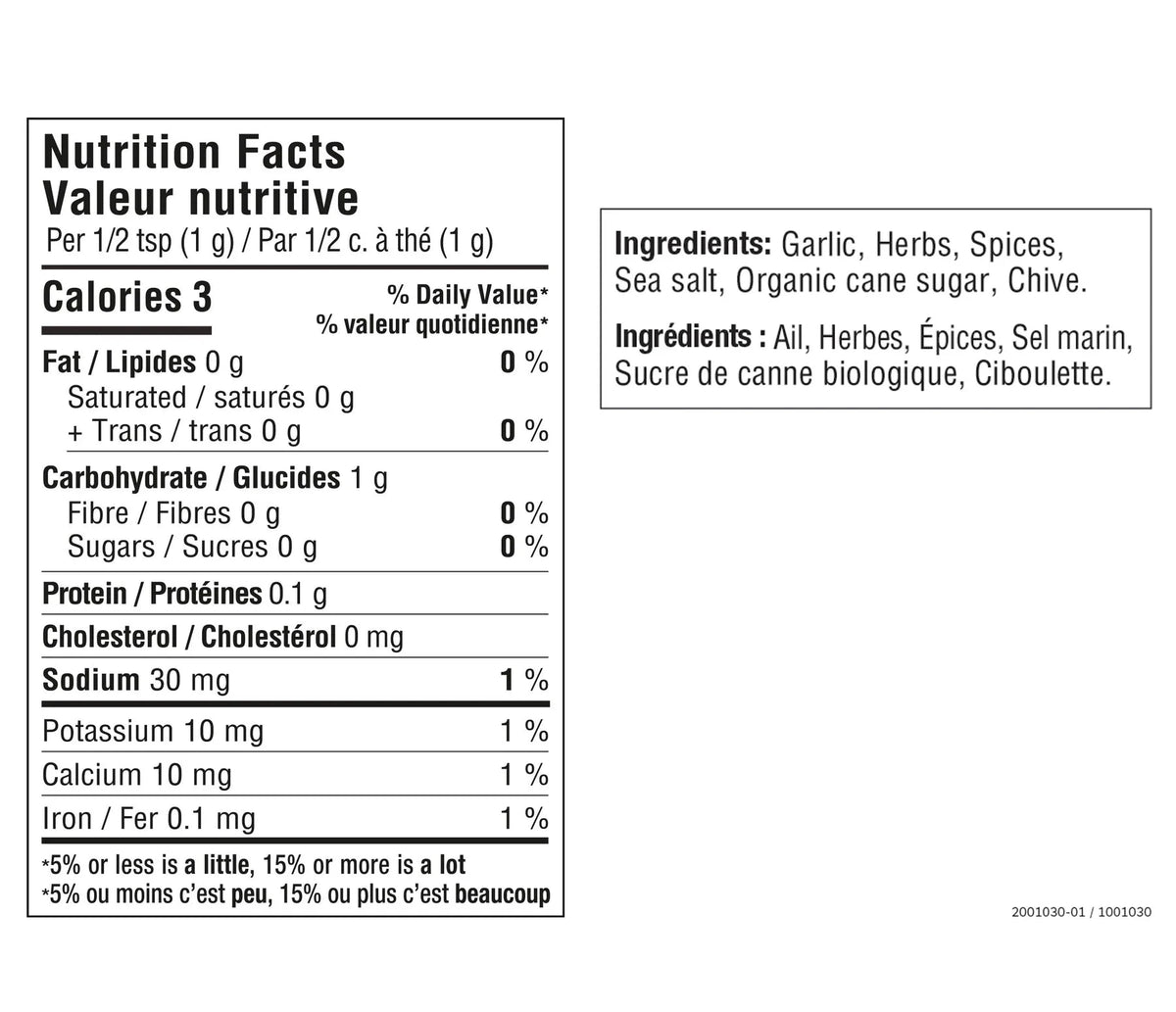 Nutrition facts for Herb & Garlic Dip Mix Epicure 