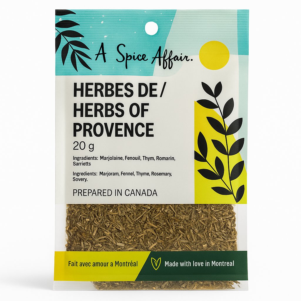 A package of A Spice Affair Herbes de Provence Seasoning against a white background