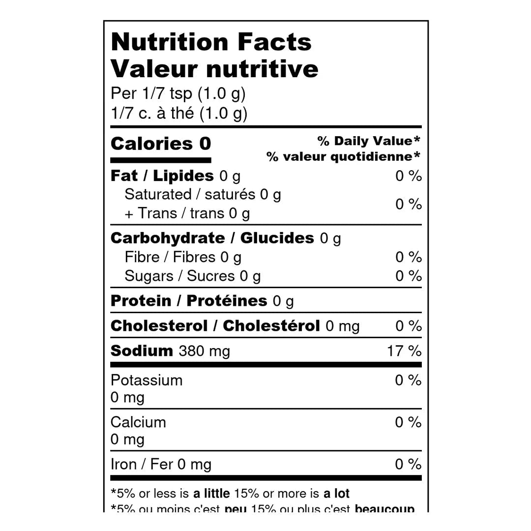 Nutrition facts for Himalayan Pink Salt by A Spice Affair