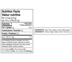 A Nutrition Facts label in French with a black-and-white nutrition panel and ingredient list on a plain white background, of Epicure Holiday Seasoning.