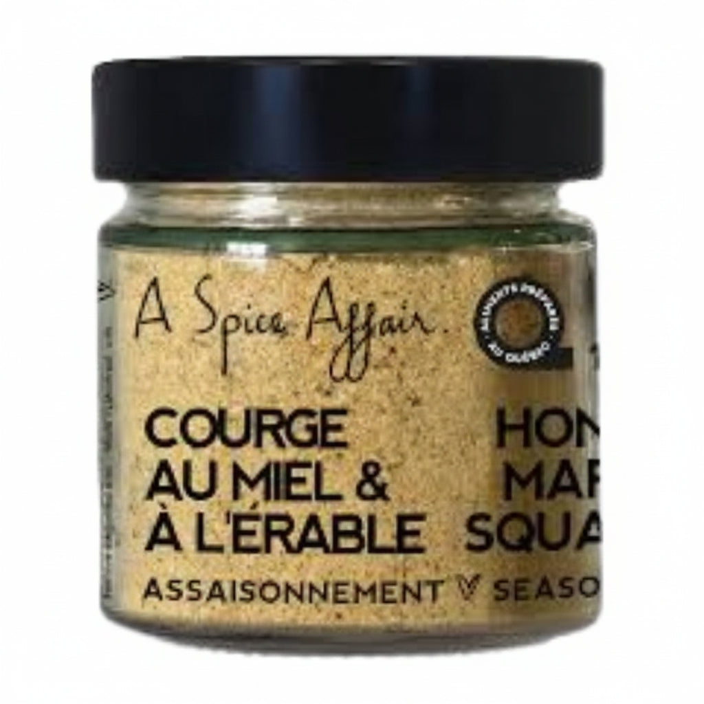 Jar of Honey Maple Squash Seasoning by A Spice Affair with text on a white background