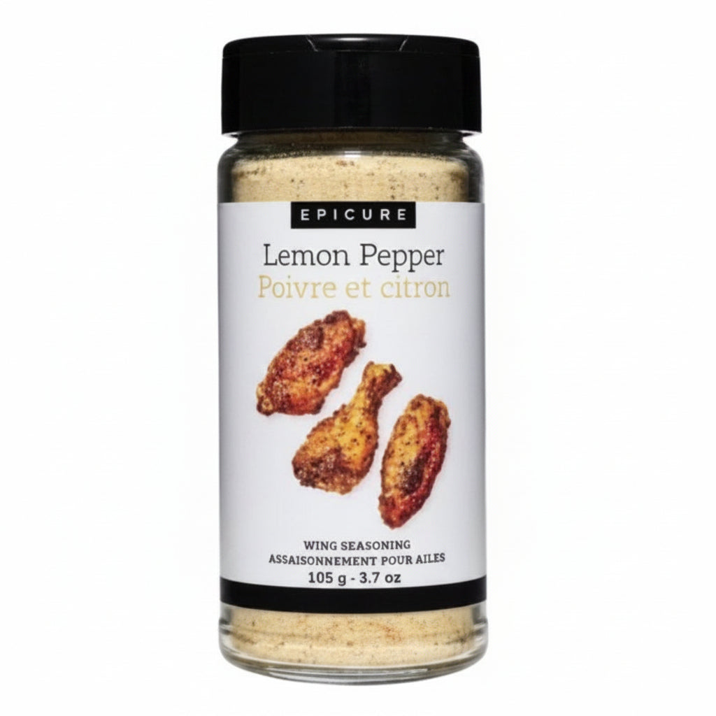 Epicure Lemon Pepper seasoning jar on a white background