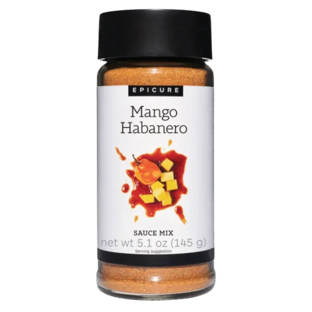 Jar of Epicure Mango Habanero sauce mix on a white background