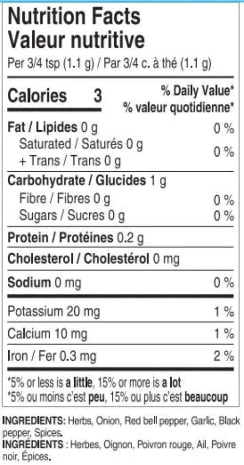 Nutrition facts for Marinara Sauce Mix Epicure 