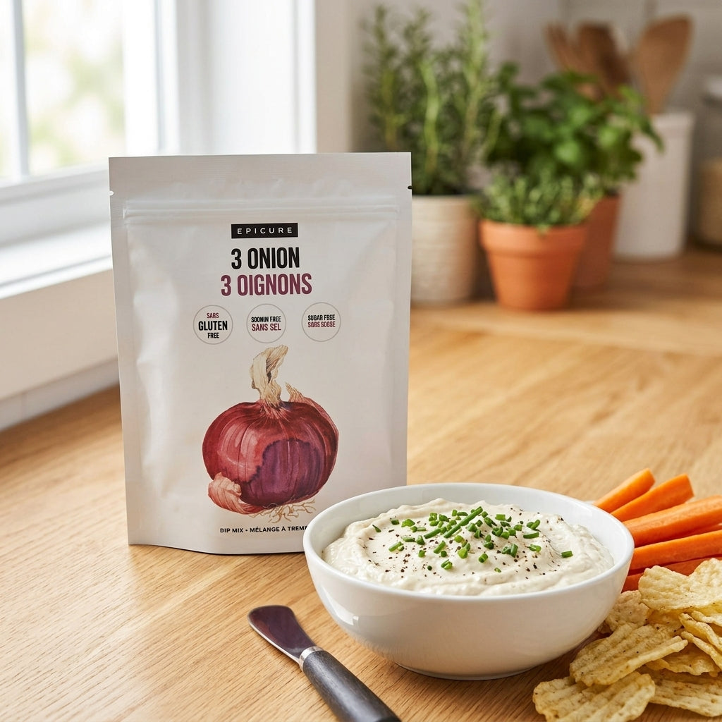 Gourmet dip mix seasoning pouch — Prepared Dip Serving | Generated by Modelize