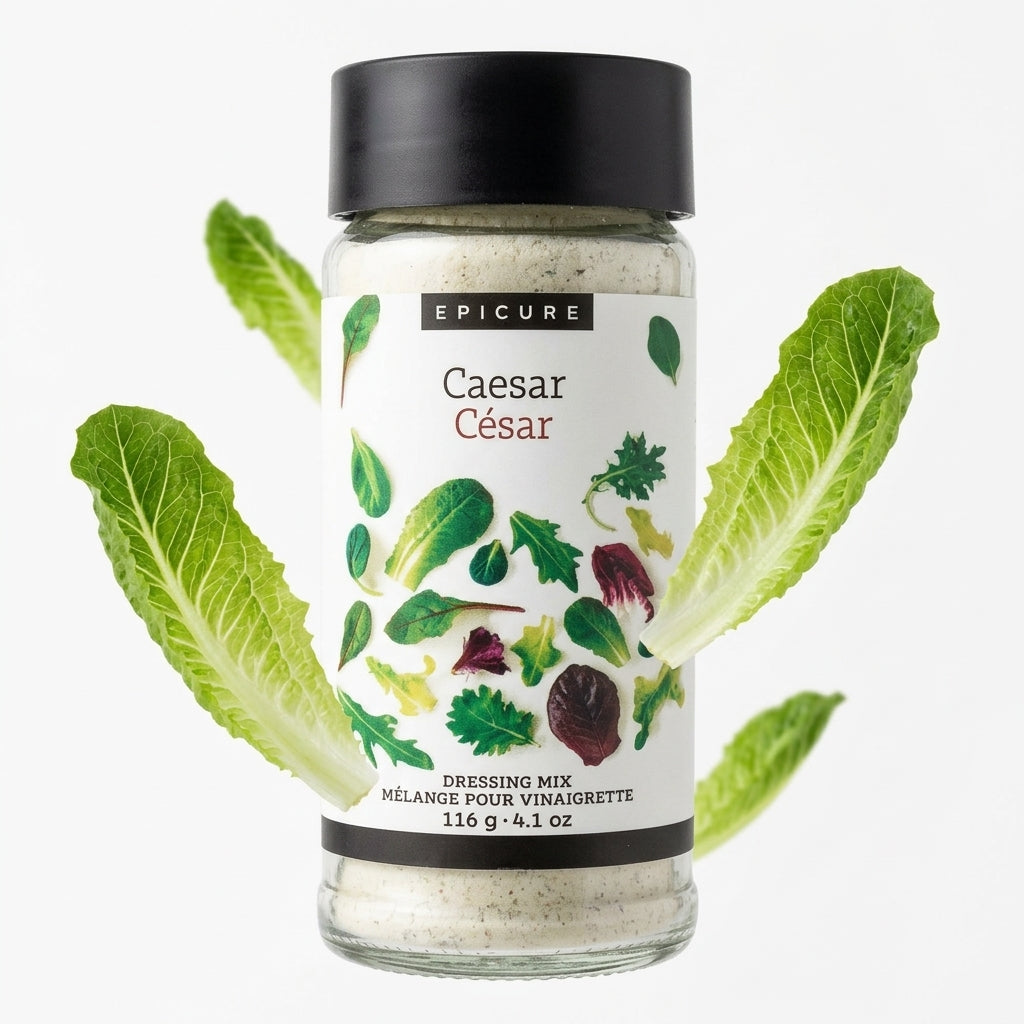 Dry spice dressing mix in a glass jar — Dynamic Floating Composition | Generated by Modelize