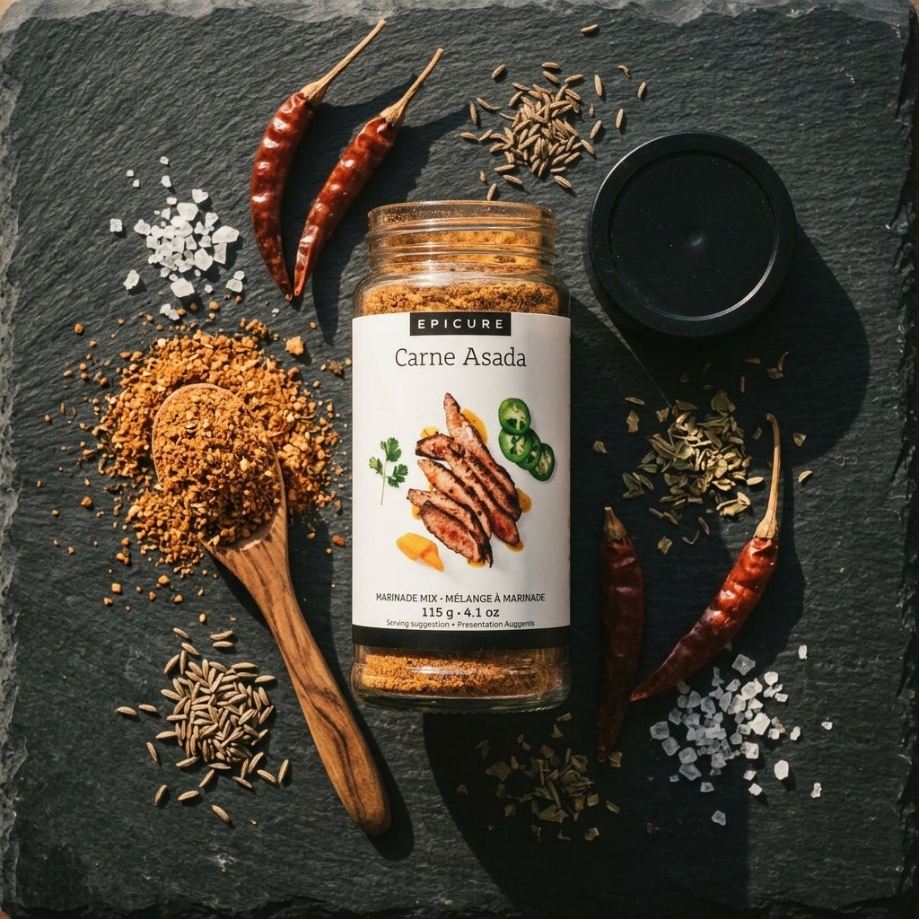 Seasoning/Marinade Jar — Authentic Ingredient Flat Lay | Generated by Modelize