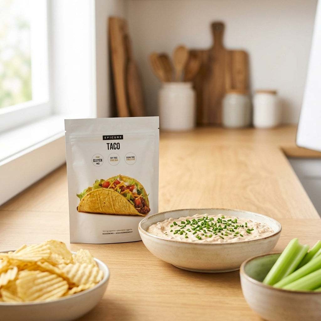 Food Seasoning Pouch — Prepared Dip Lifestyle | Generated by Modelize