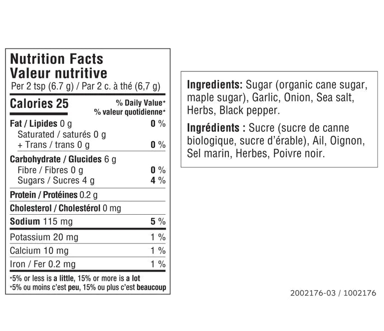 Nutrition facts for Oh Canada Dry Glaze Epicure 