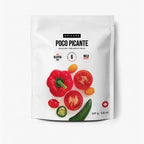  A package of Epicure Poco Picante Salsa Mix with peppers and tomatoes on a white background