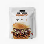 Packaging of Epicure Pulled Pork Porc Effiléché seasoning with a pulled pork sandwich on the front