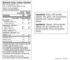 Nutrition facts for Pulled Pork Seasoning Epicure 