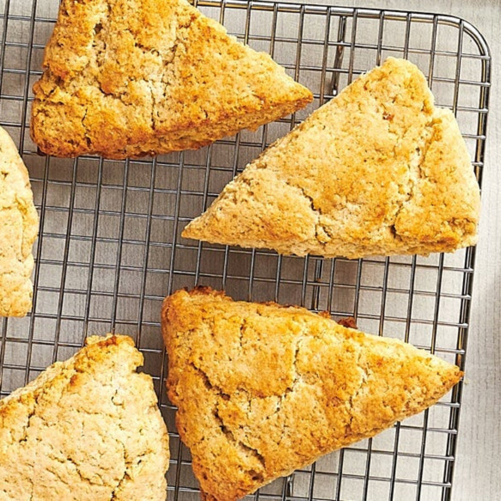 Triangular Quick Biscuits on a cooling rack