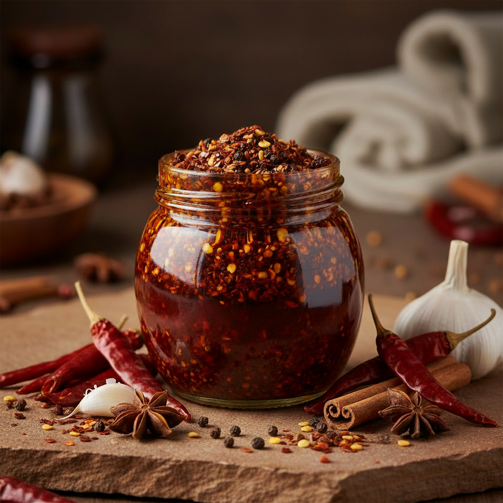Huile infusée et assaisonnée au piment croustillant