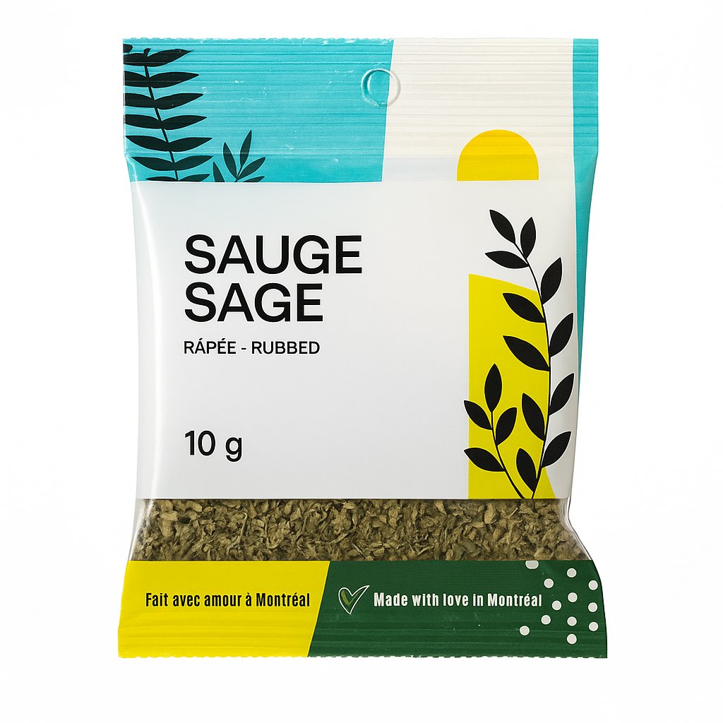 A package of A Spice Affair Rubbed Sage against a white background