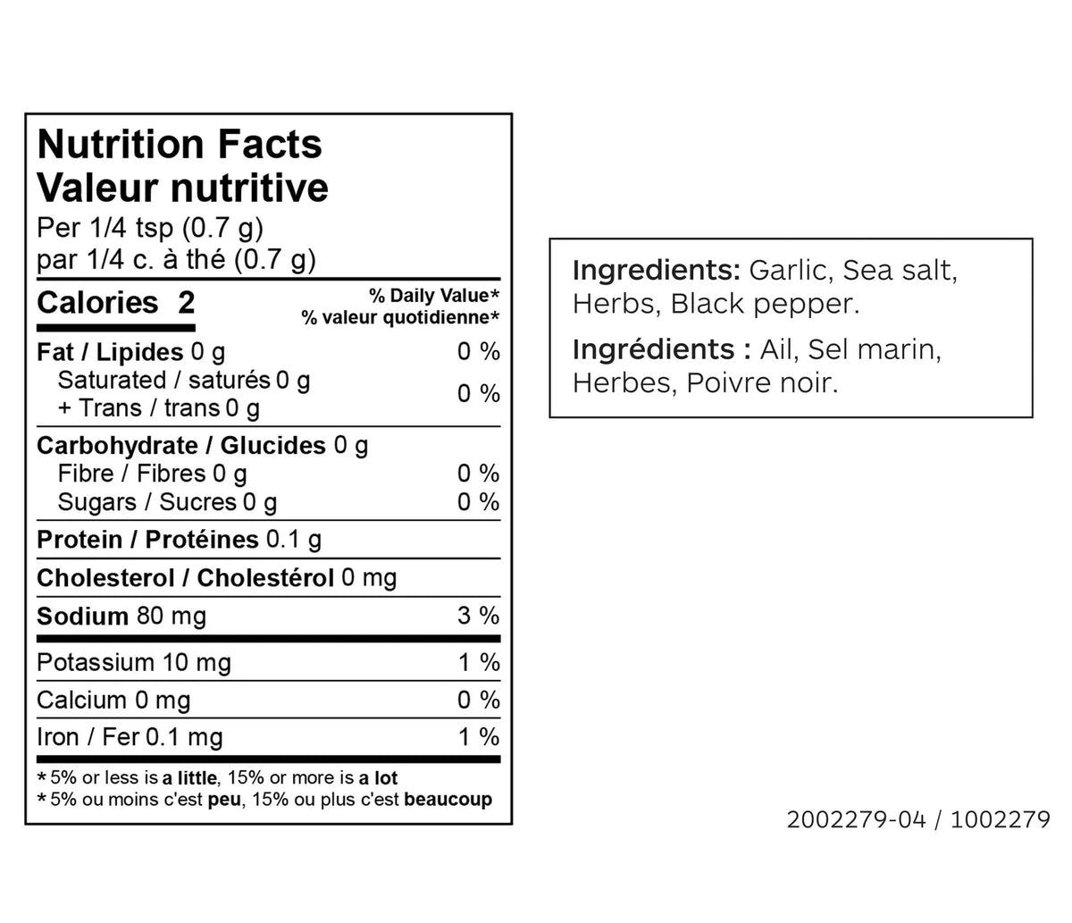 Nutrition facts for SPG Seasoning Epicure 