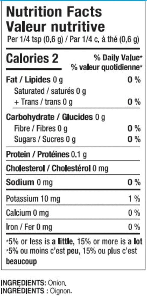 Nutrition facts for Toasted Onion Epicure 
