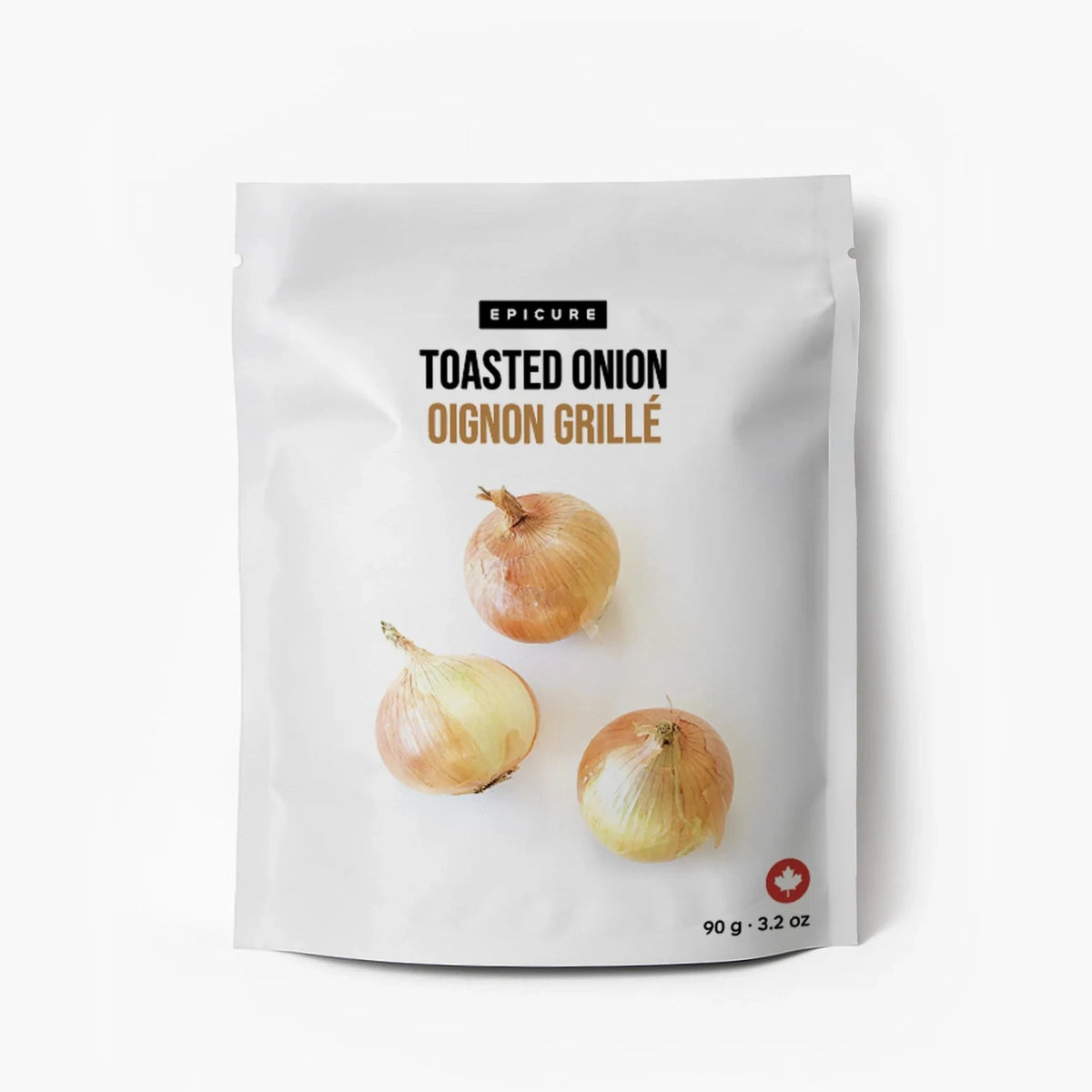 Packaging of Epicure toasted onion seasoning on a white background