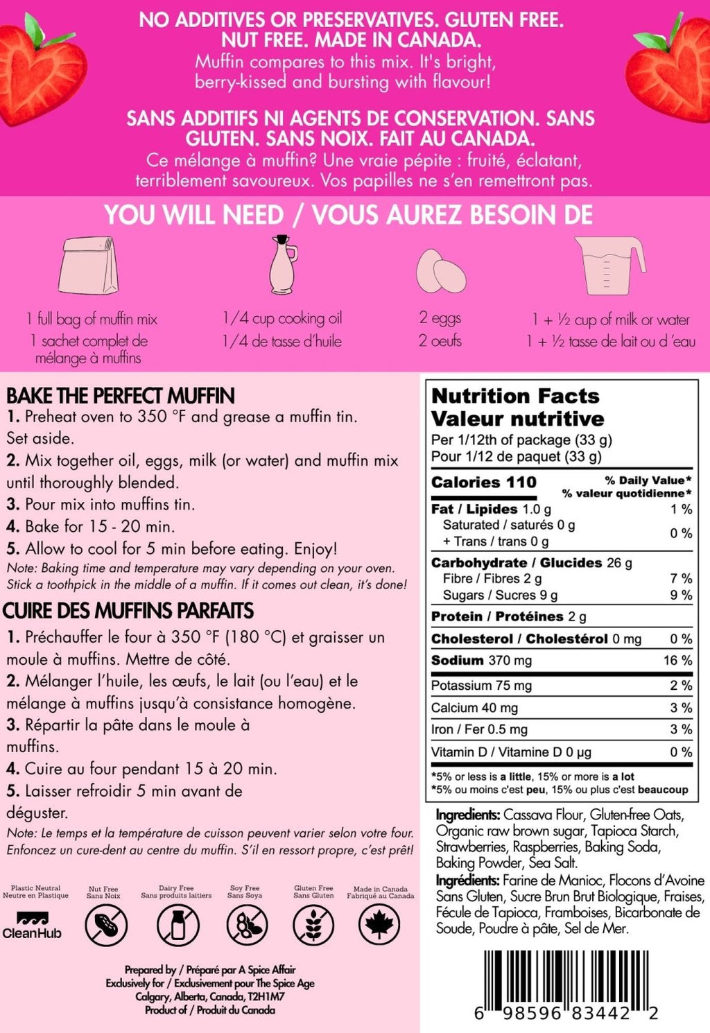 "You Bake me Blush" Gluten Free Muffin Mix - Strawberry Raspberry - My Epicurean Kitchen